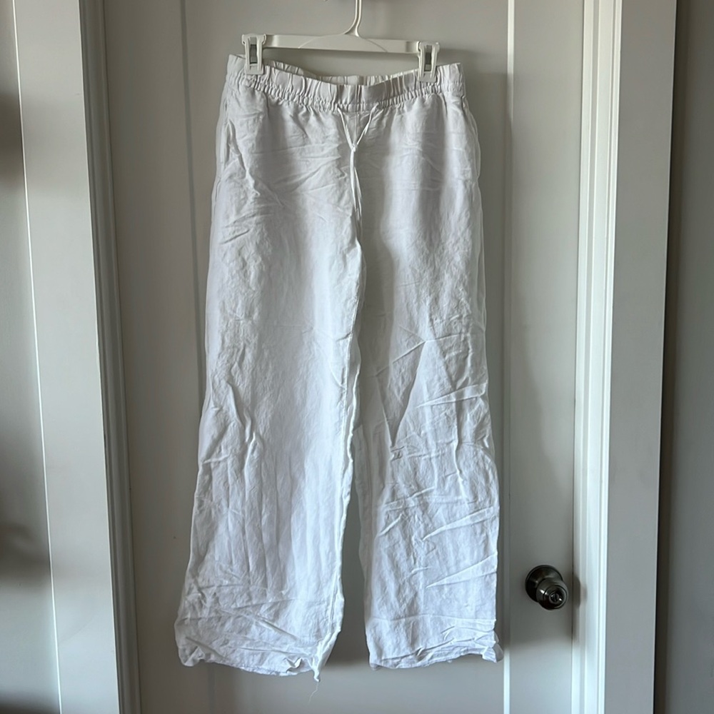 White linen flowy pants